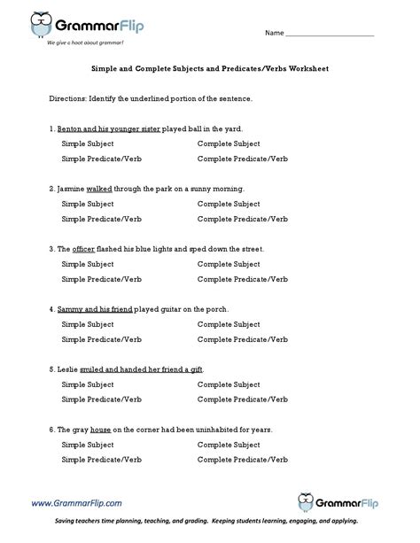 Image result for Complete Subject and Predicate Worksheets