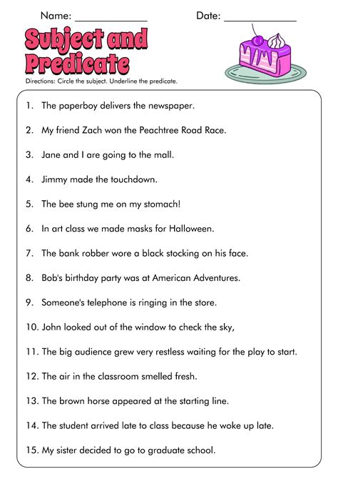 Image result for Complete Subject and Predicate Worksheets