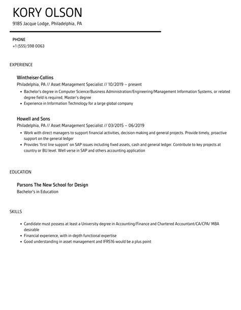 Image result for Asset Management Resume Sample