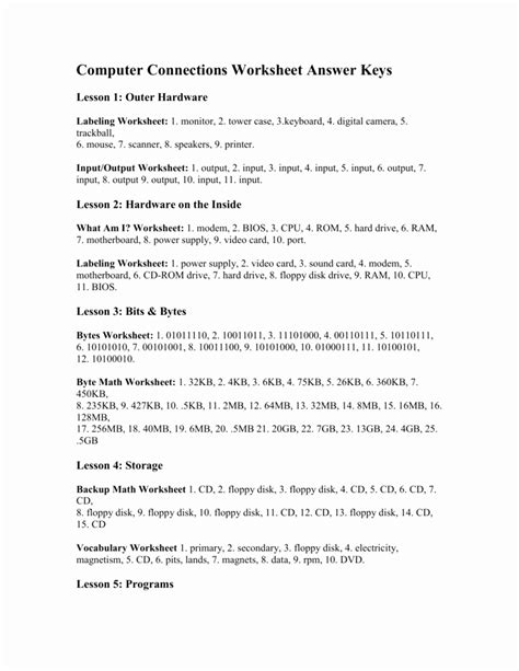 Image result for Computer Basics Worksheet Answers