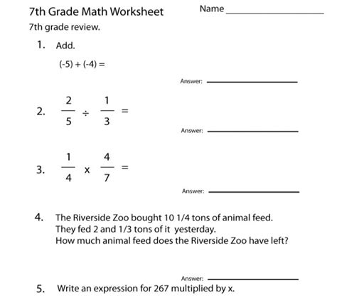 7th Grade Math Test Printable に対する画像結果