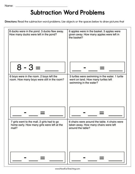 Image result for Subtraction Problem Solving Worksheet