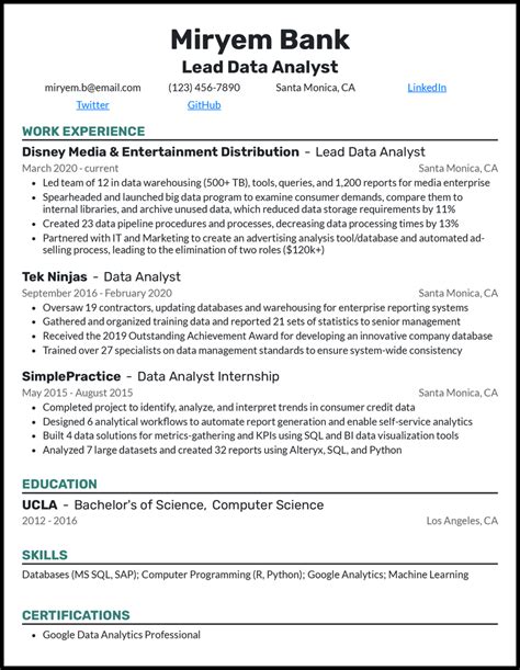 Image result for Data Analyst Resume PDF