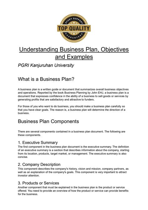 Image result for Business Plan Objectives Section Examples
