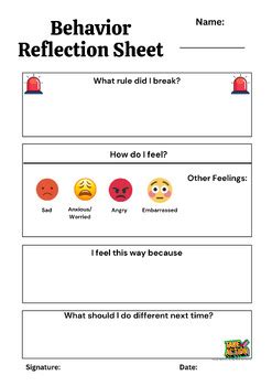 Image result for Behavior Reflection Sheet for Kindergarten