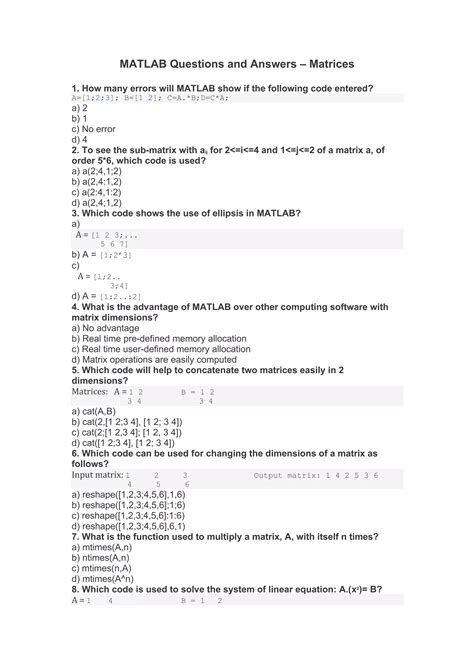 Image result for MATLAB Exam Questions and Answers PDF