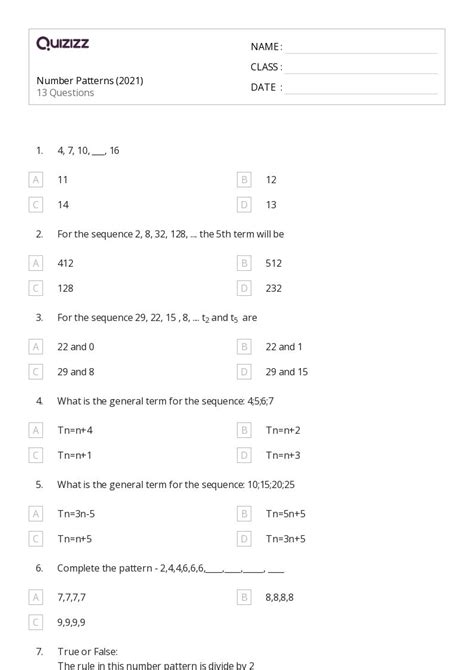 Image result for Numeric Patterns Grade 8