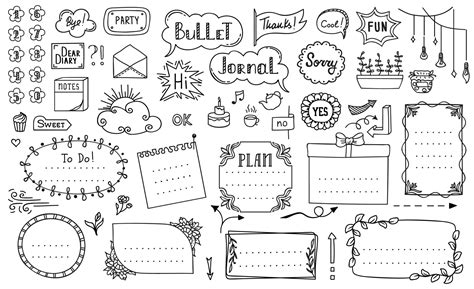 Doodle bullet journal, diary notebook frames 11353403 Vector Art at ...