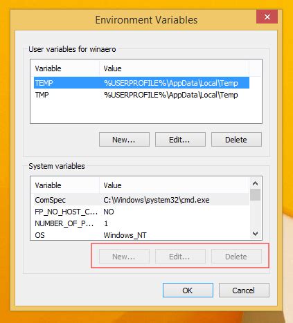 Image result for User Environment Variables Windows 1.0
