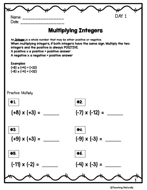 Image result for Multiplying Integers Worksheet