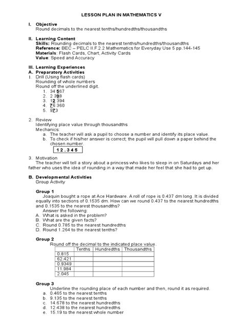 Rounding Numbers Lesson Plan PDF に対する画像結果