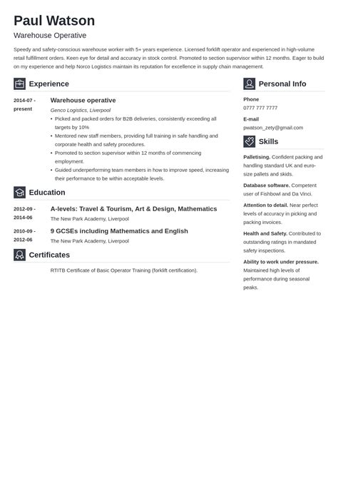 Image result for Warehouse Operative CV Examples