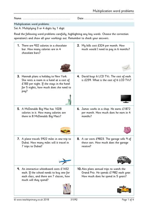 Multiplication Word Problem Worksheet Class 2 に対する画像結果