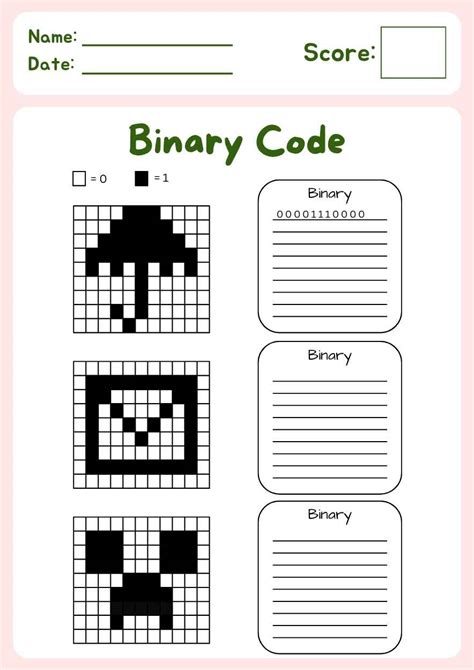 Binary Code Worksheet 8-Bit KS3 に対する画像結果