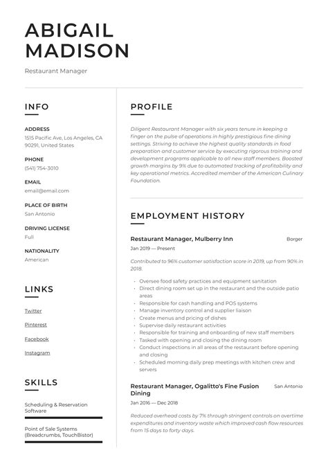 Image result for Restaurant Manager Resume Examples