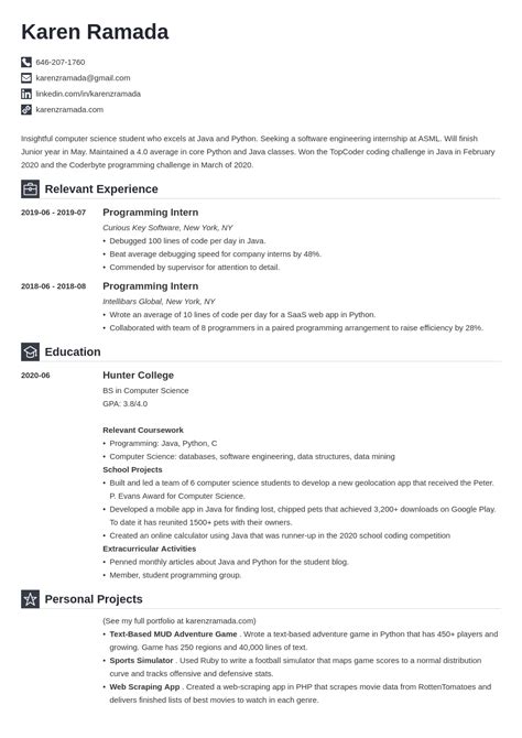 Image result for Computer Science Internship Resume