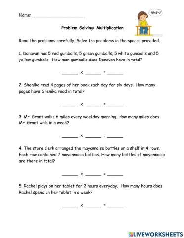 Toradh íomhá ar Multiplication Problem Solving Grade 5
