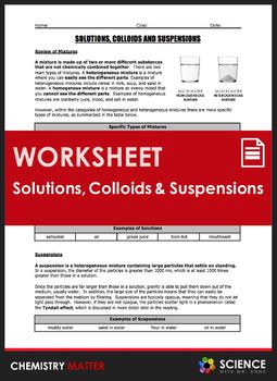 Toradh íomhá ar Suspension and Colliods Worksheets