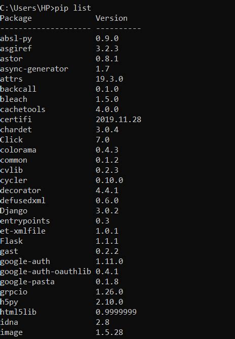 Python Packages List Command に対する画像結果