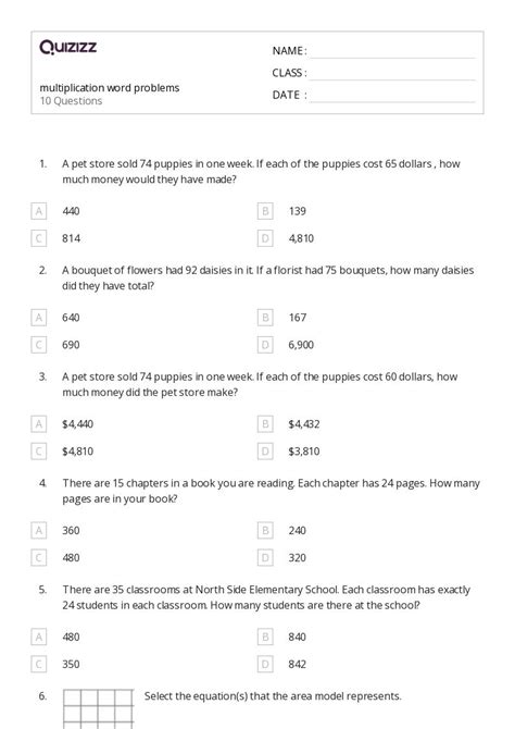 Multiplication Word Problem Worksheet Grade 4 に対する画像結果