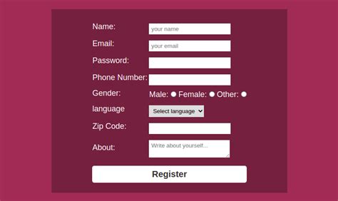 Toradh íomhá ar Application Form in HTML Code