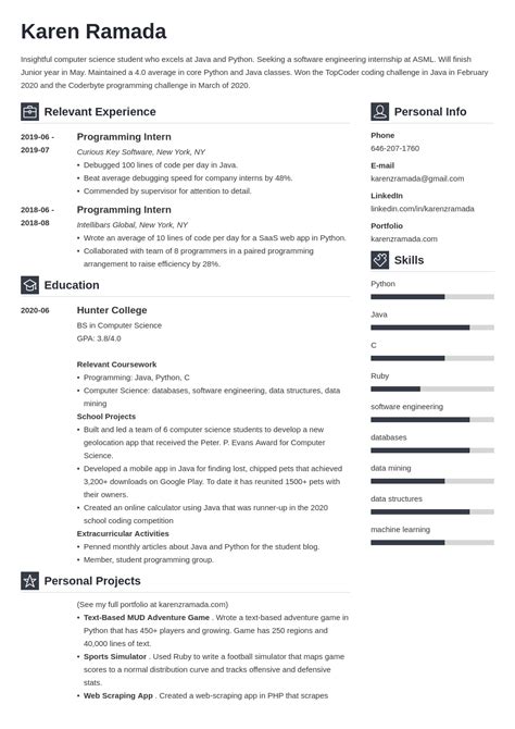 Image result for Computer Science Internship Resume