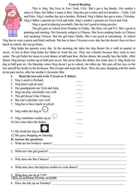 Image result for Reading Worksheets with Answer Key