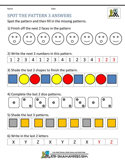 Image result for Printable Pattern Worksheets