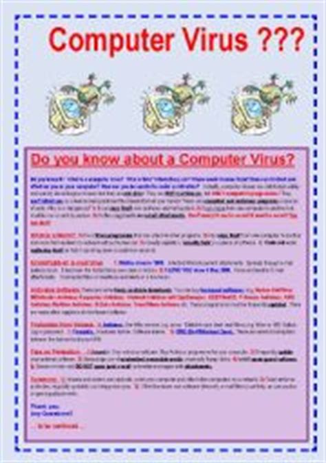 Image result for Virus Computer Worksheet Grade 4