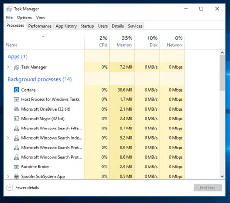 Toradh íomhá ar Task Manager On Windows 10