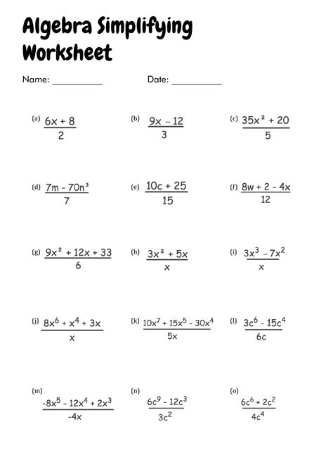 Image result for Algebra Simplification Worksheet