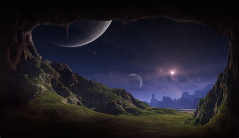 Toradh íomhá ar Alien Planet Surface Sci-Fi Art