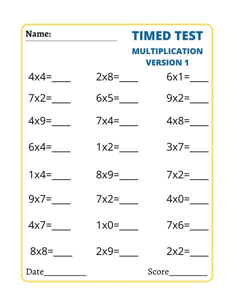 Timed Multiplication Practice Sheets に対する画像結果