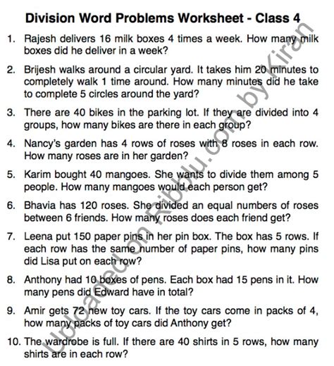 Image result for Division Word Problems Worksheets PDF