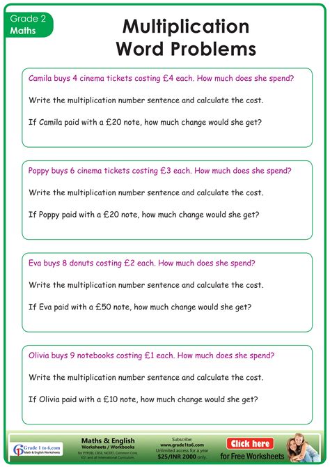 Multiplication Word Problem Worksheet Class 2 に対する画像結果