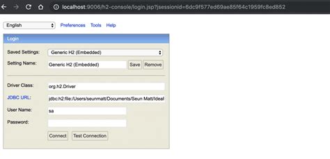 Toradh íomhá ar H2 Database Setup