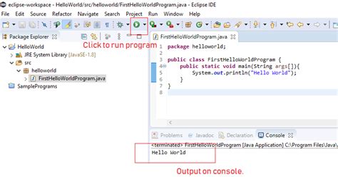 Eclipse HelloWorld Java に対する画像結果
