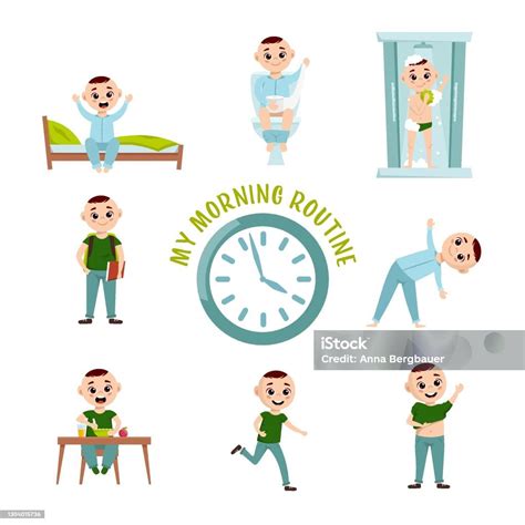 Boy Morning Routine Stock Illustration - Download Image Now - Arrival ...