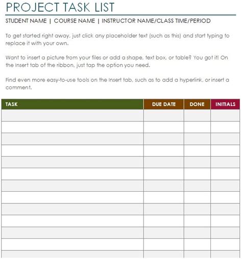 Image result for Free Word Project Task List