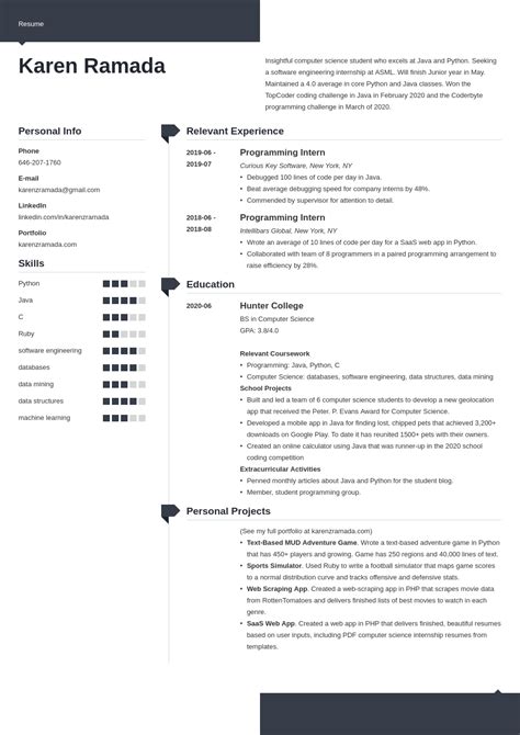 Image result for Computer Science Internship Resume