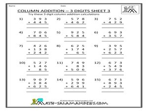 Image result for Column Addition for 3rd Graders