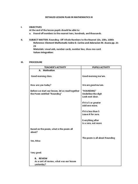 Rounding Numbers Lesson Plan PDF に対する画像結果