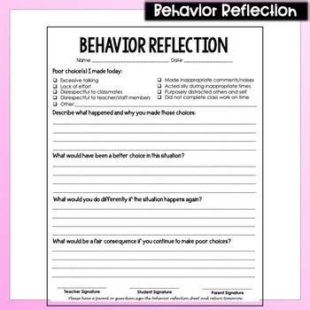 Student Behavior Reflection Sheet に対する画像結果