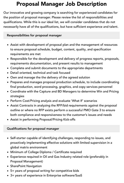 Proposal Manager Job Description Examples に対する画像結果