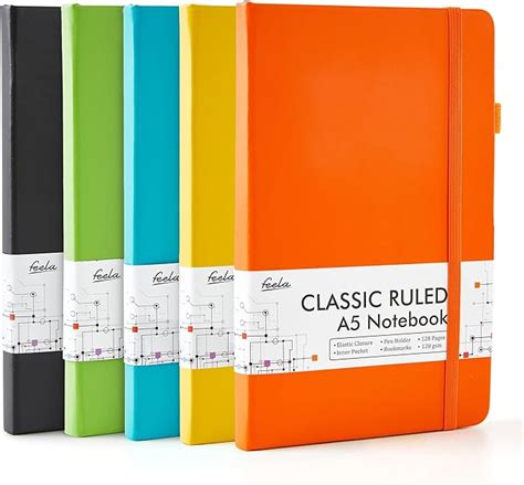 feela 5 Pack A5 Notebooks Multipack, Ruled Lined Notepads A5 (120 GSM ...