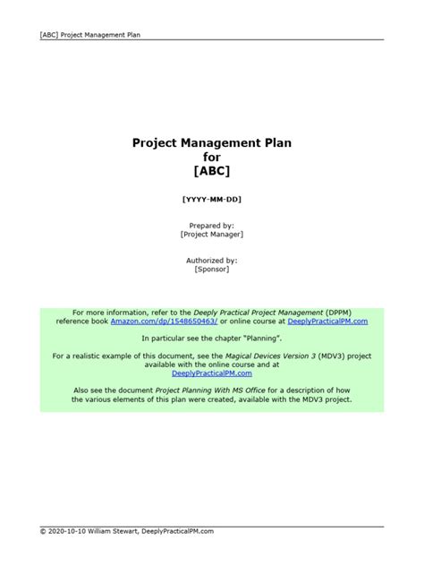 Image result for Project Management Plan Example PDF