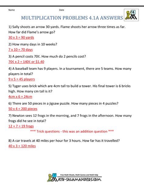 Multiplication Word Problem Worksheet Grade 4 に対する画像結果