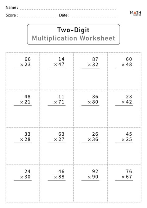 Toradh íomhá ar 4th Grade Math Worksheets 2-Digit Multiplication
