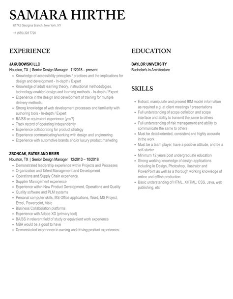 Design Manager Resume Examples に対する画像結果