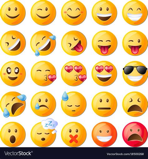 Set cute emoticons set emoji Royalty Free Vector Image